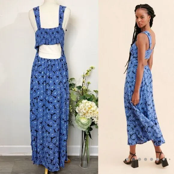 FREE PEOPLE * Rosalee Midi Dress | large | blue floral - Picture 5 of 10
